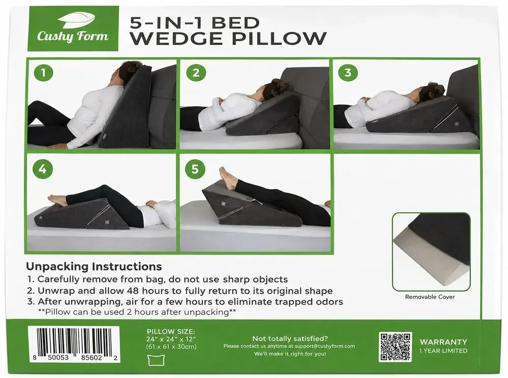 Cushy Form Grey Orthopedic Bed Wedge Pillow 22
